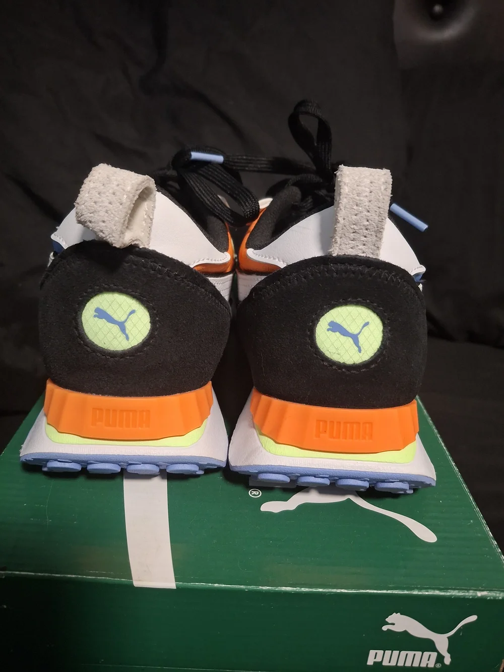 Puma Big Kids Chunky Trainer White Black Lime Green with Blue and Orange Accents